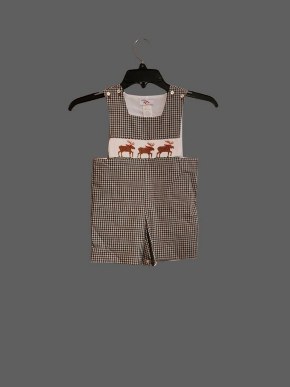 Sillygoose Hand Smoked Plaid Embroidered Reindeer Romper Baby 3M Like New